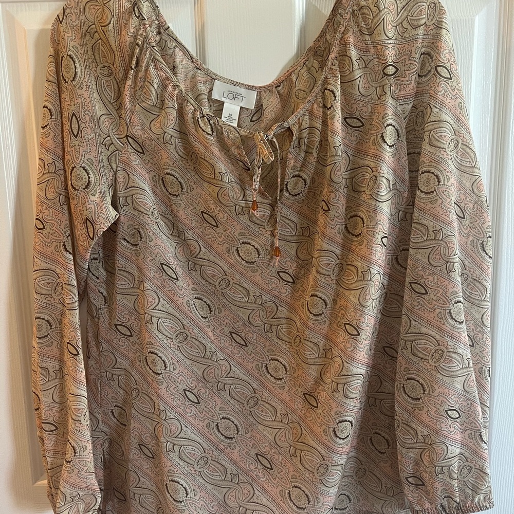LOFT Women's Paisley Blouse - Tan and Black